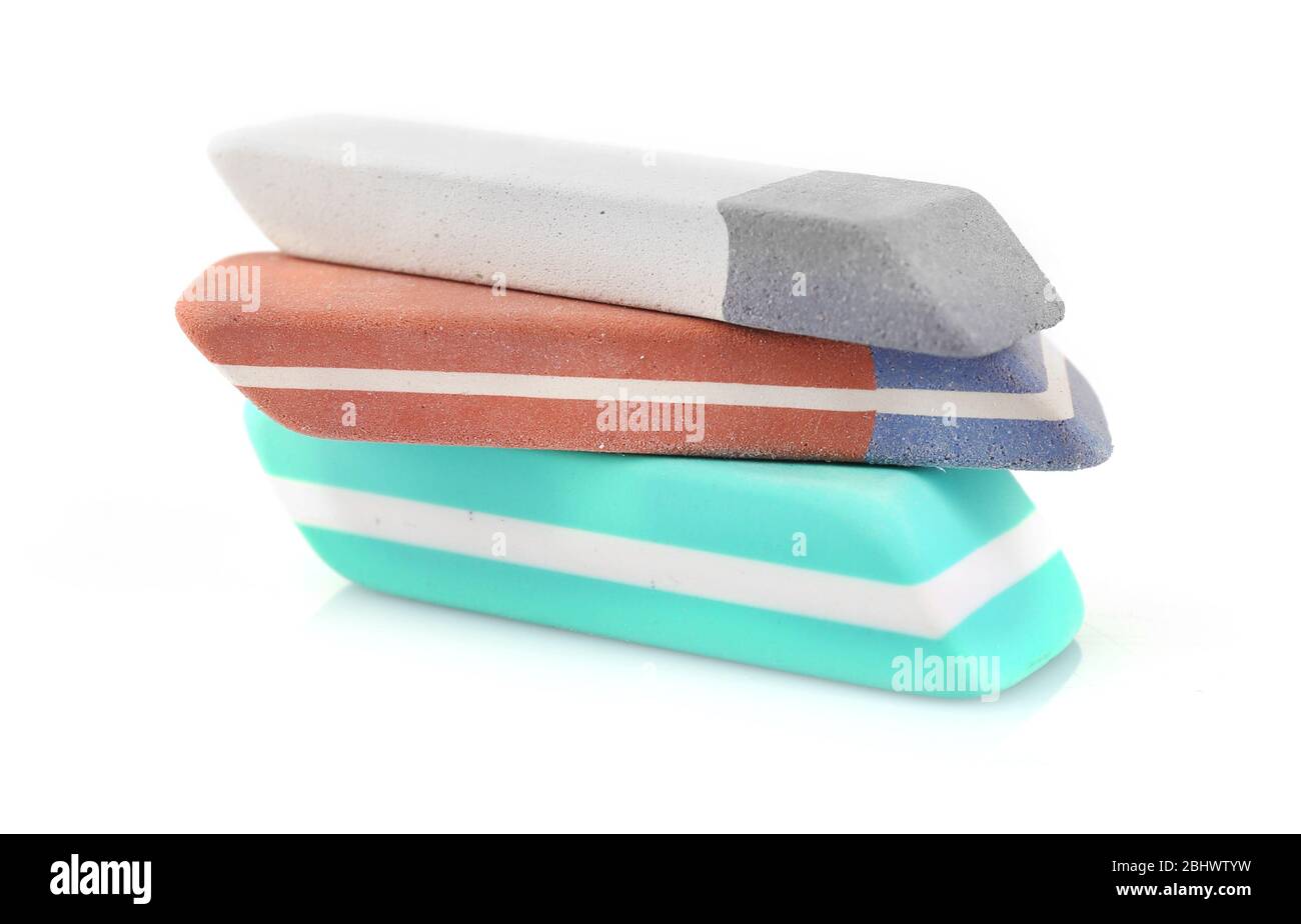 Stack of erasers isolated on white Stock Photo - Alamy
