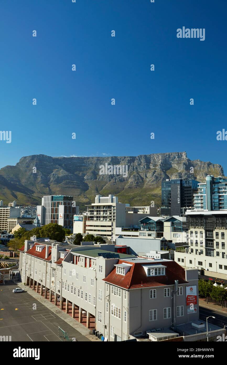 De Waterkant and Table Mountain, Cape Town, South Africa Stock Photo
