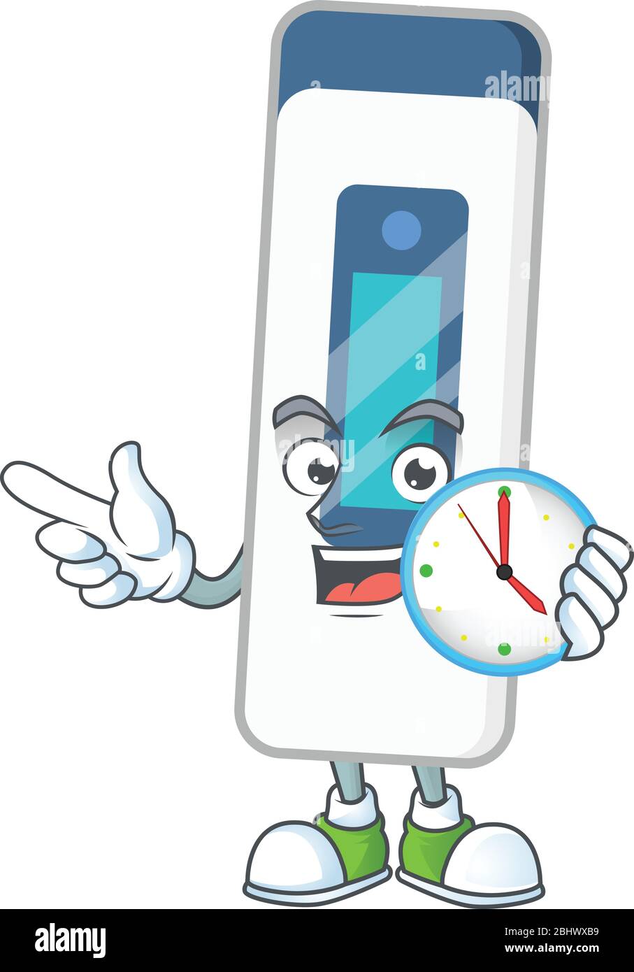 Digital thermometer mascot design concept holding a circle clock Stock Vector