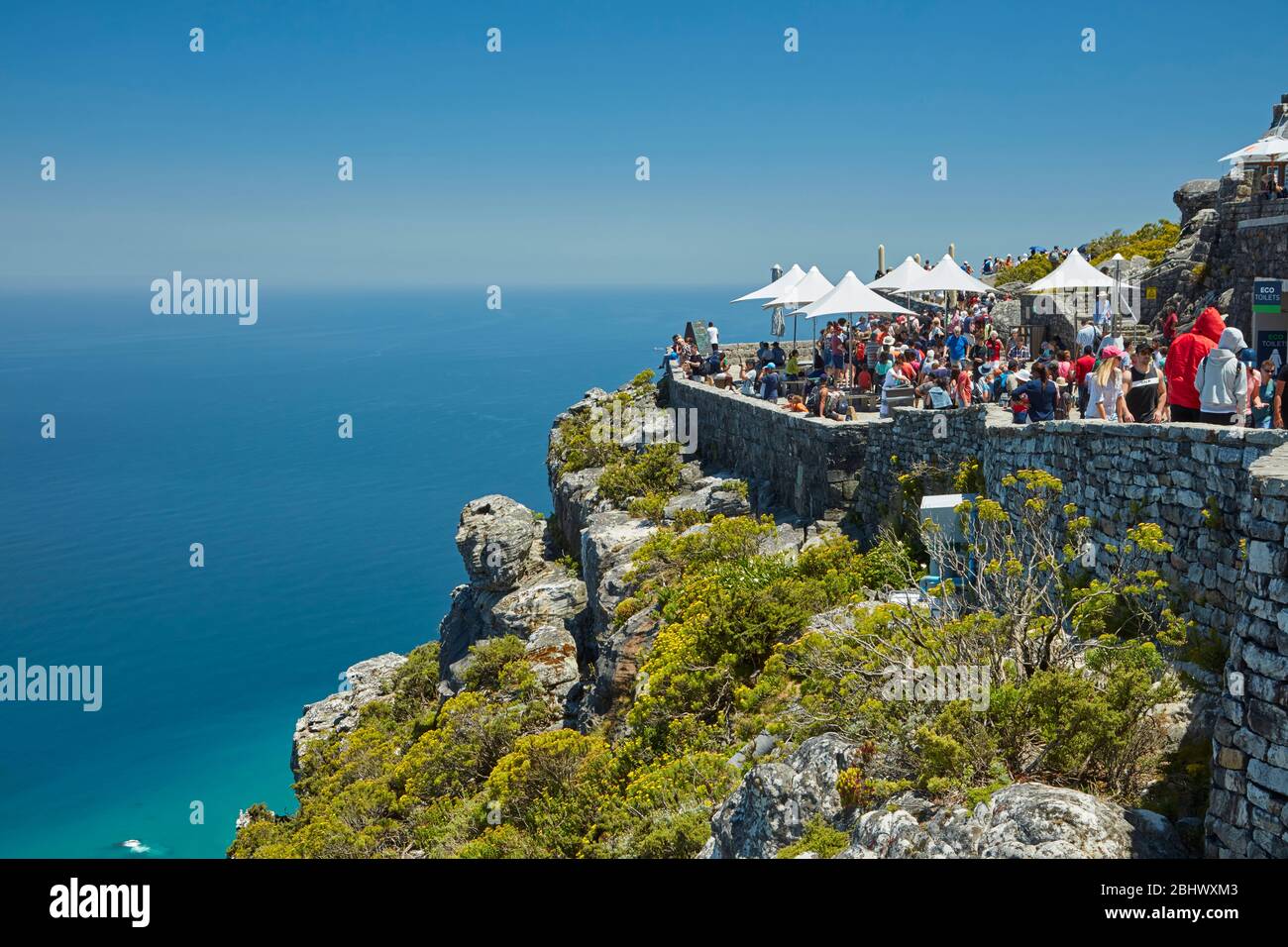 Tourists, and view from Table Mountain, Cape Town, South Africa Stock Photo