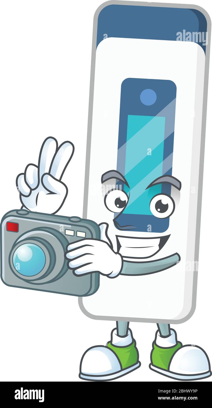Digital thermometer photographer mascot design concept using an expensive camera Stock Vector