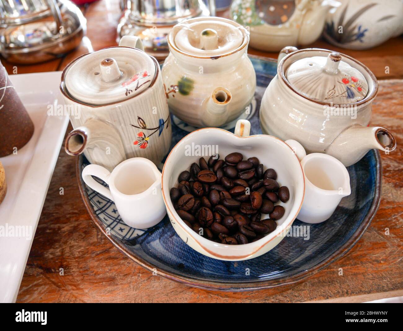 seed coffee in cup with fresh organic Stock Photo