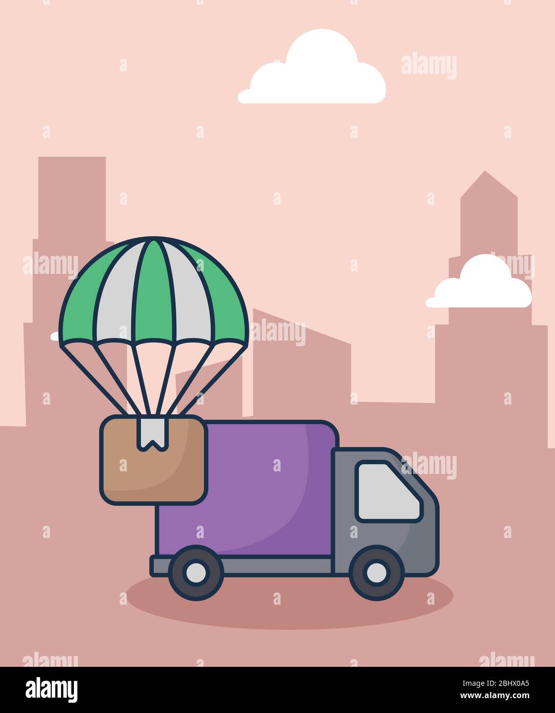 cargo transport truck with the background city vector illustration ...
