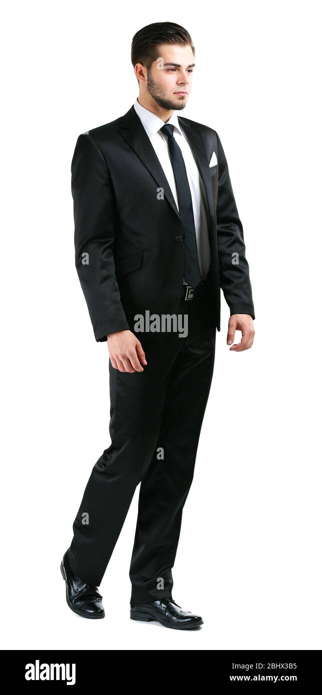 Elegant man in suit isolated on white Stock Photo - Alamy