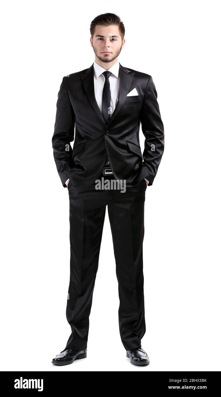 Elegant man in suit isolated on white Stock Photo - Alamy