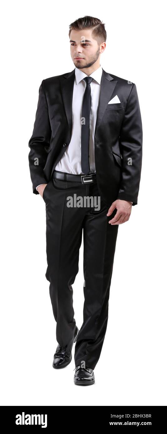 Elegant man in suit isolated on white Stock Photo - Alamy