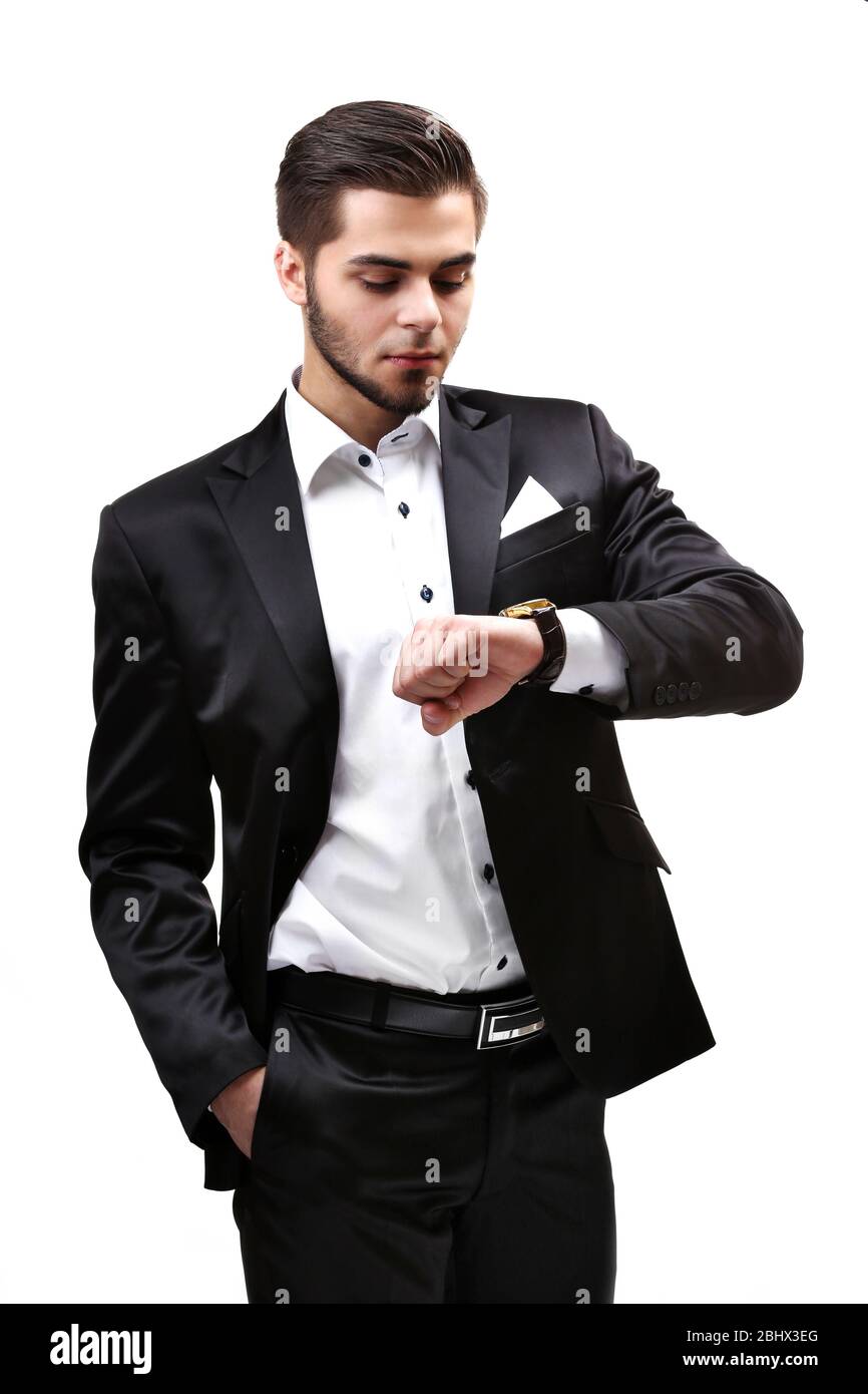 Elegant man in suit isolated on white Stock Photo - Alamy