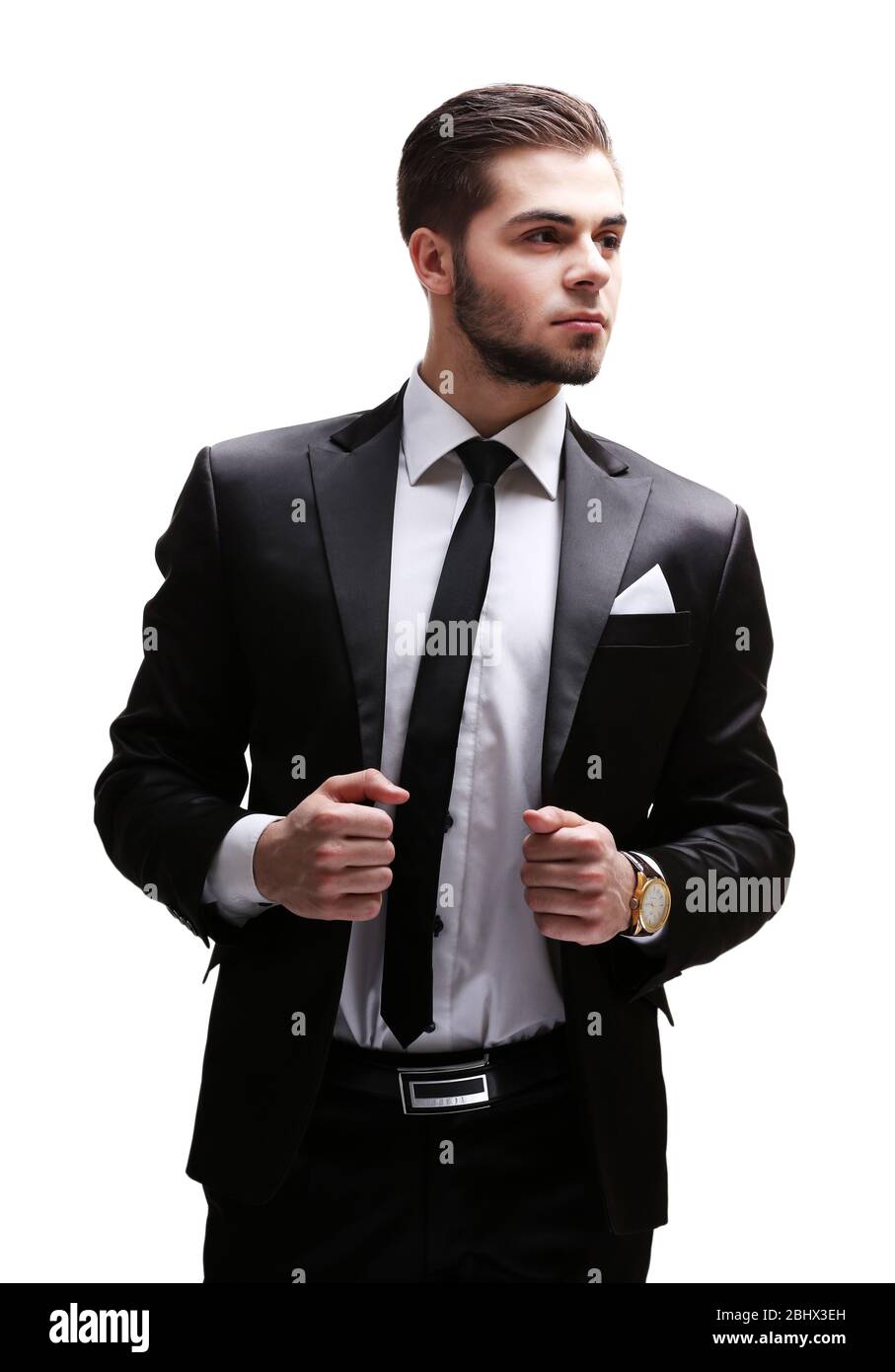 Elegant man in suit isolated on white Stock Photo - Alamy