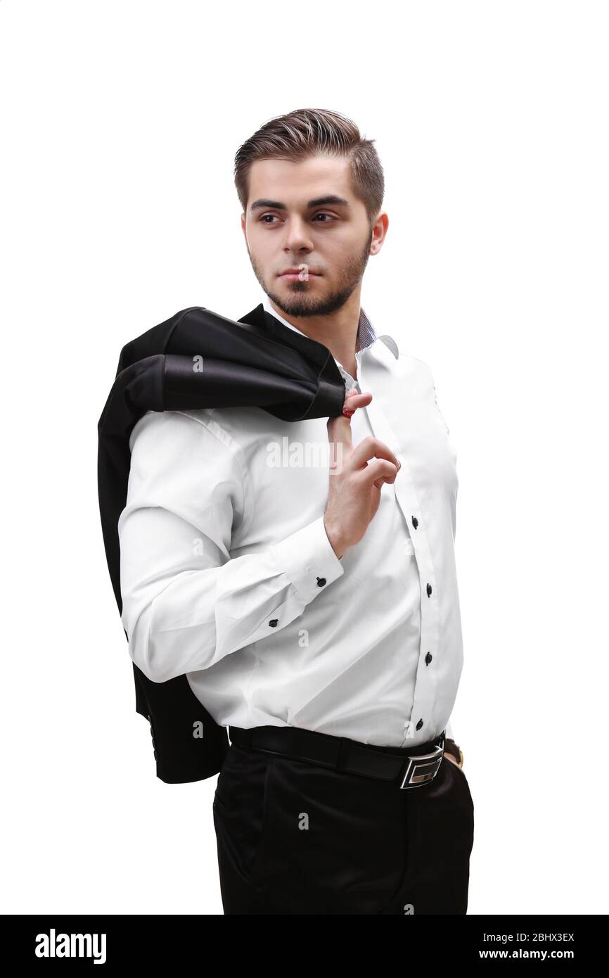 Elegant man in suit isolated on white Stock Photo - Alamy