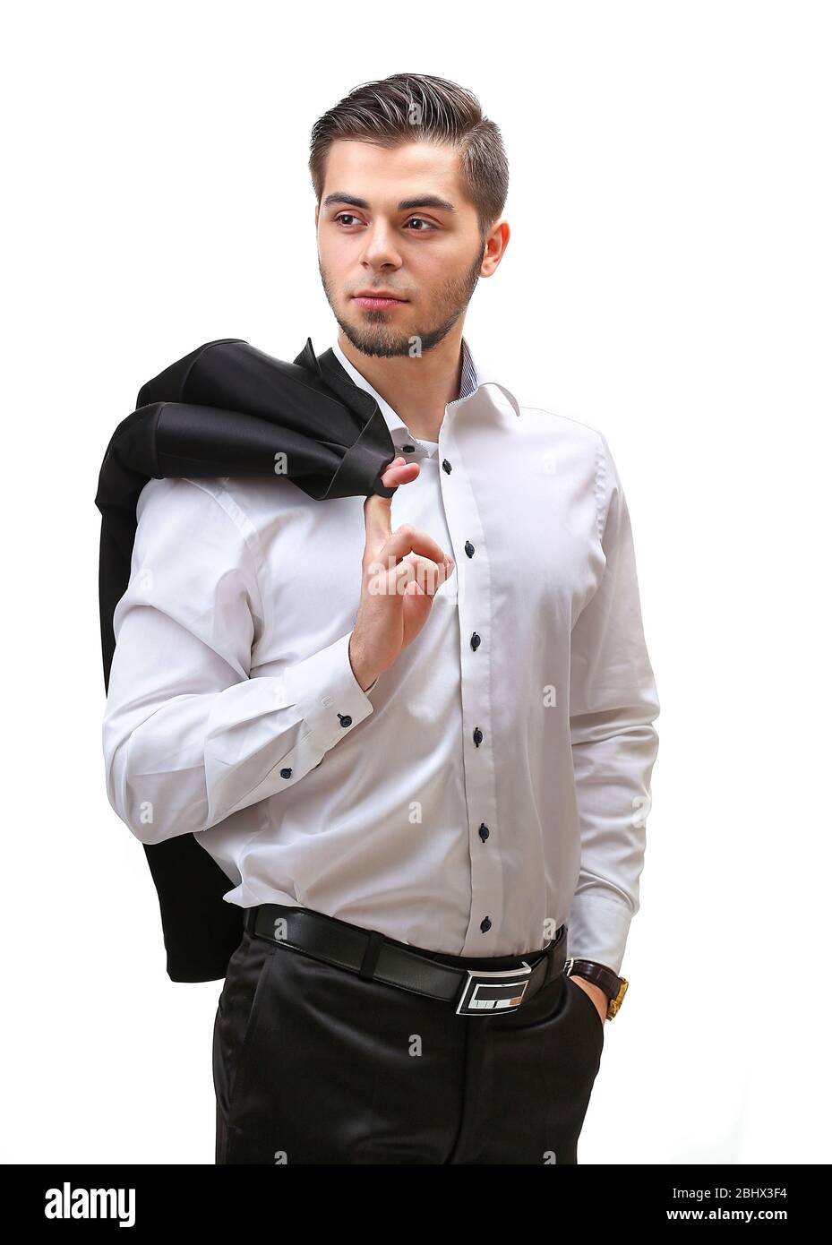 Elegant man in suit isolated on white Stock Photo - Alamy