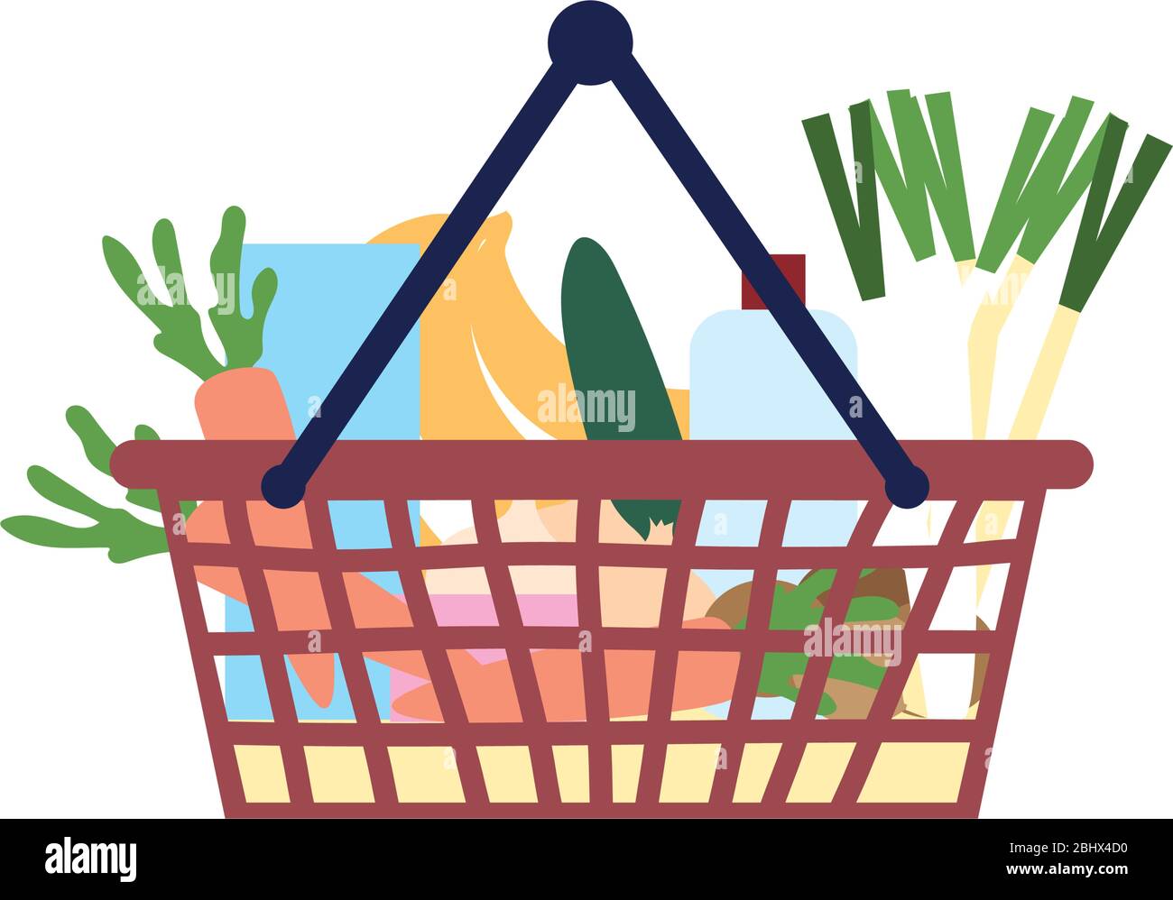 supermarket basket with food on white background vector illustration