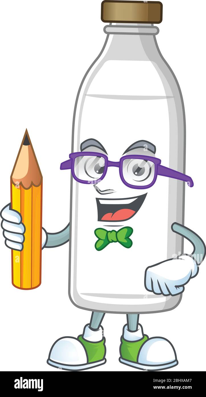 Milk bottle student cartoon character studying with pencil Stock Vector ...