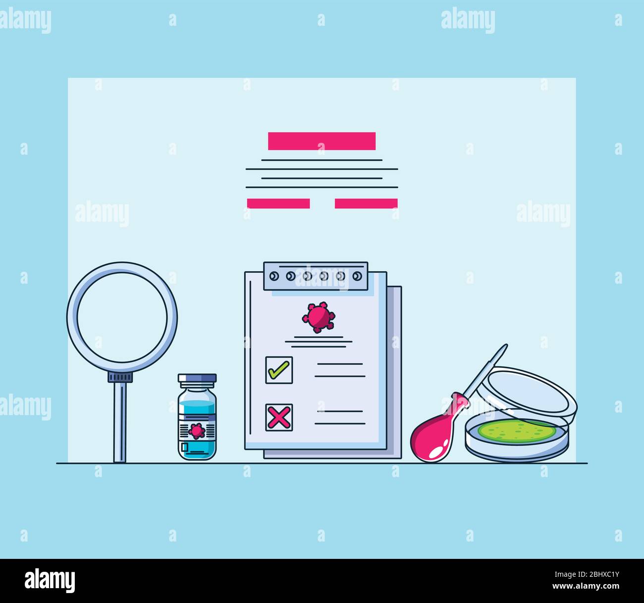infographic with medical lab analysis form, research of coronavirus ...