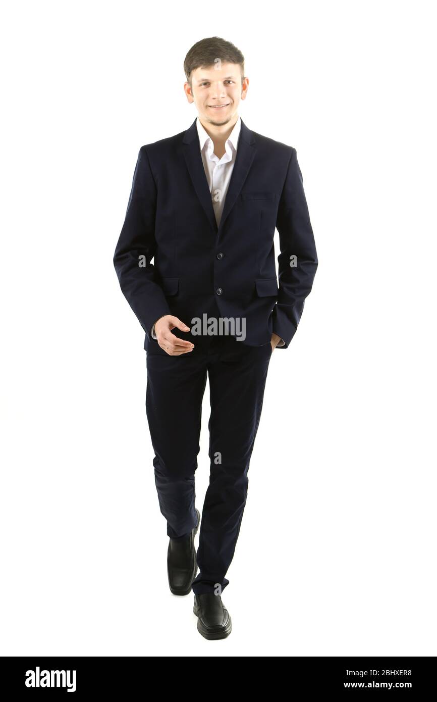 Elegant man in suit isolated on white Stock Photo - Alamy