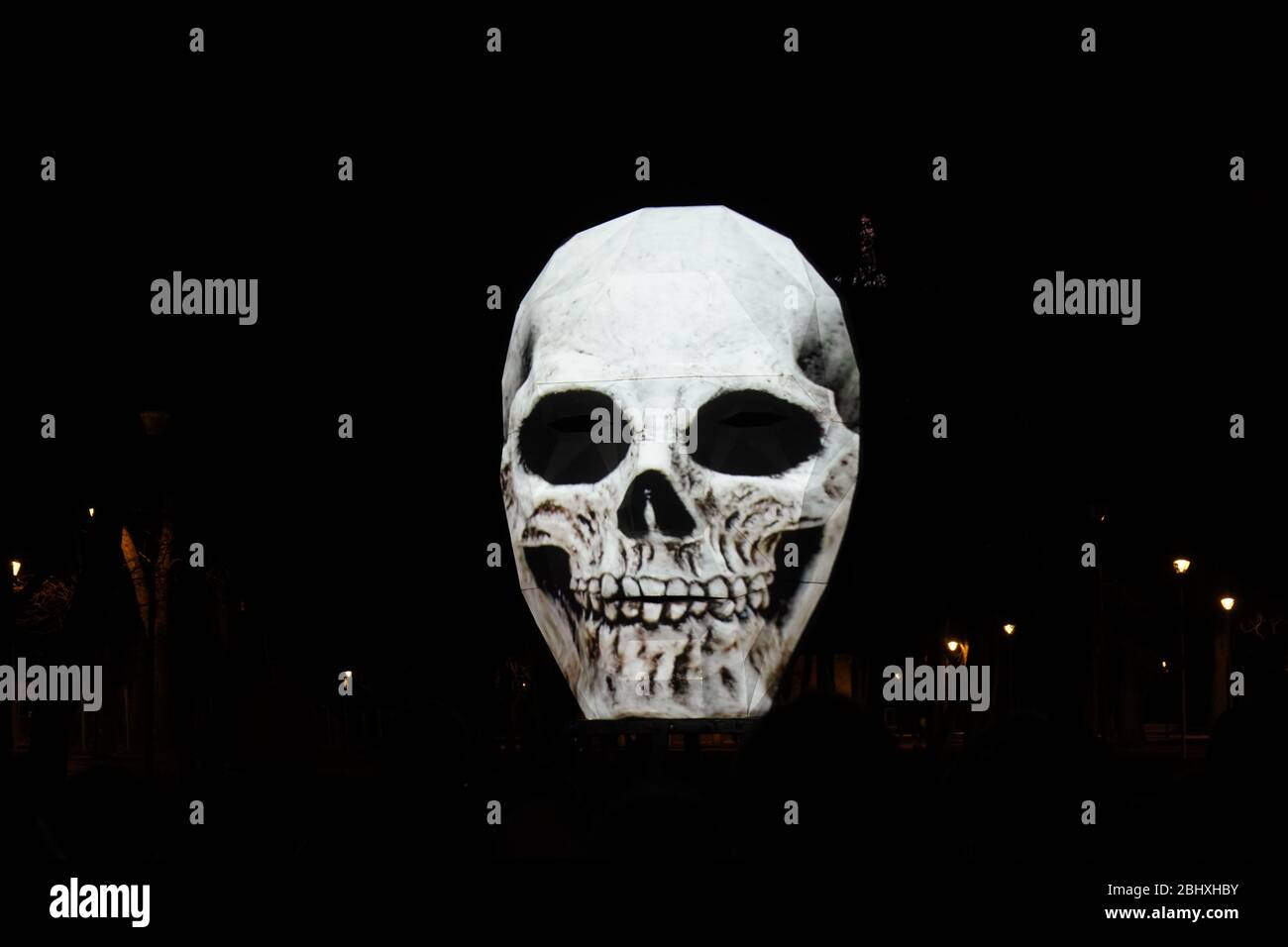 Skull on black background projected outside Stock Photo