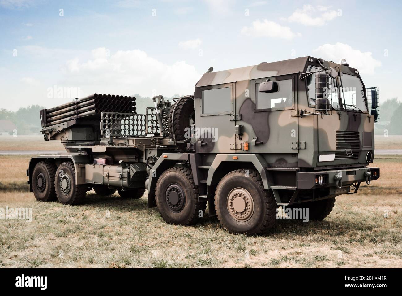 Radom, Mazowieckie / Poland - August 23, 2015: Heavy military truck with missile launcher/ missile unit (antiaircraft system) - military industry, mod Stock Photo