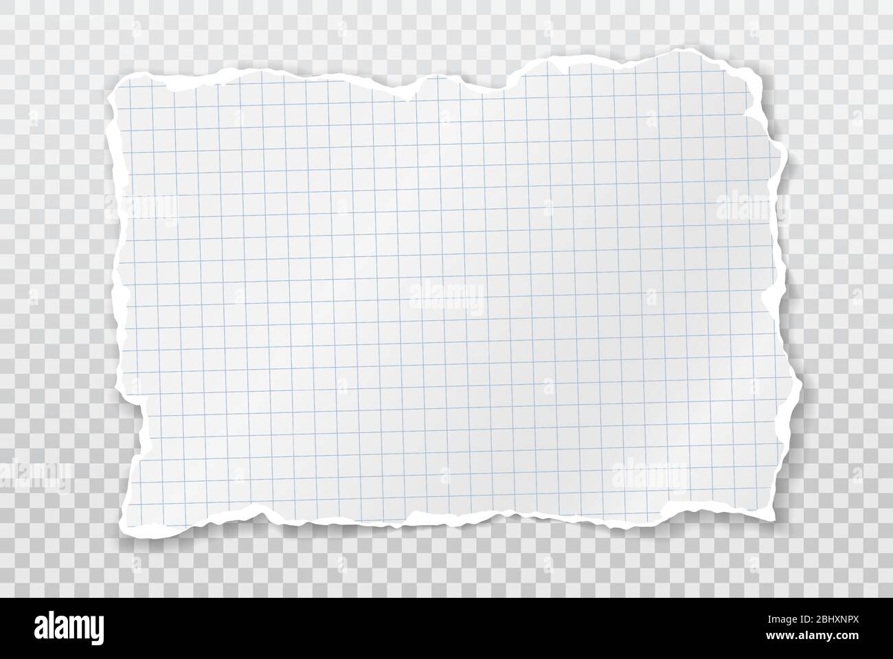 Torn, ripped piece of white squared note paper with soft shadow are on ...