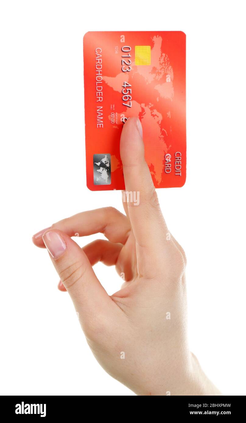 Hand holding credit card, isolated on white Stock Photo