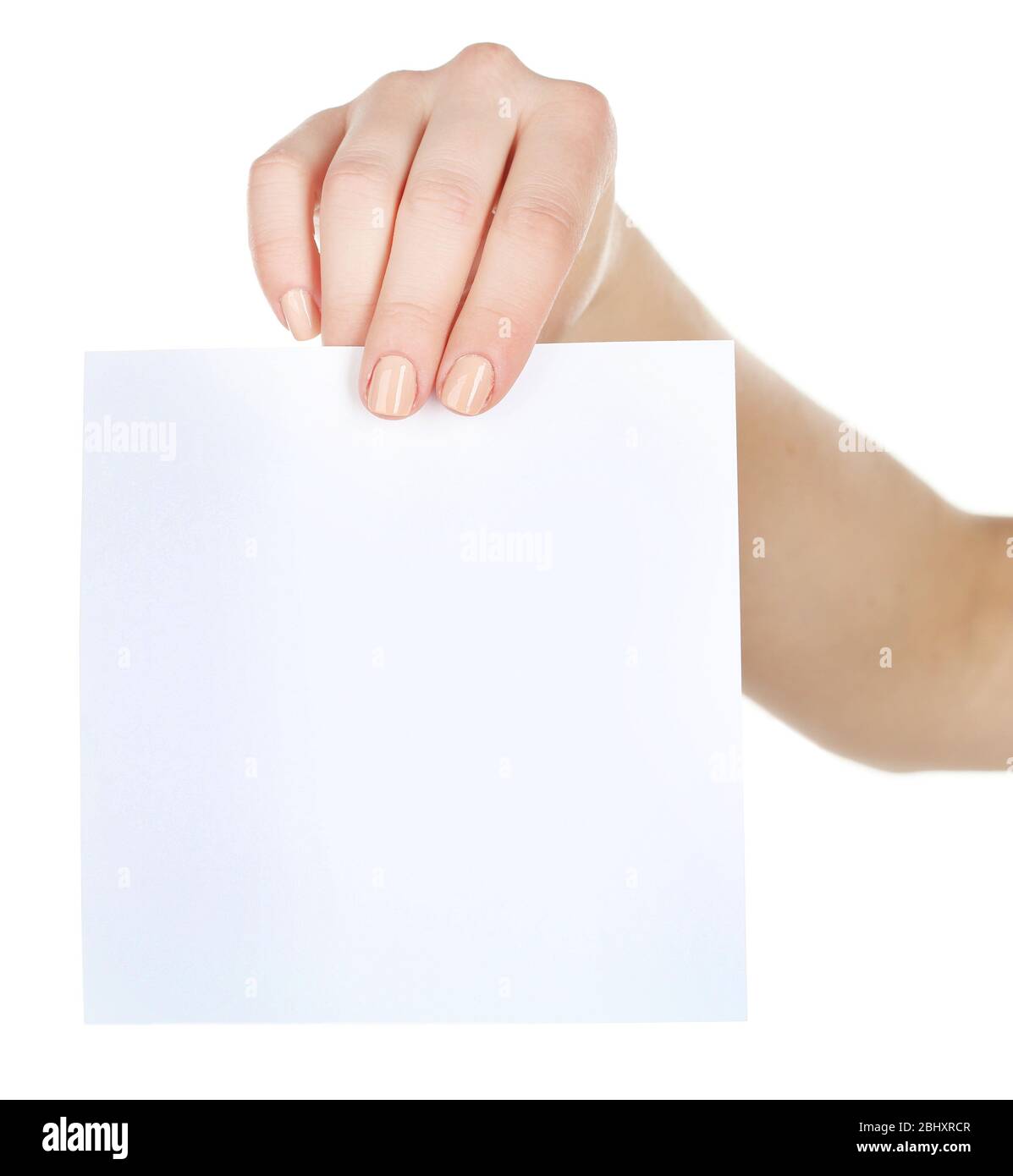 Hand holding blank card isolated on white Stock Photo - Alamy