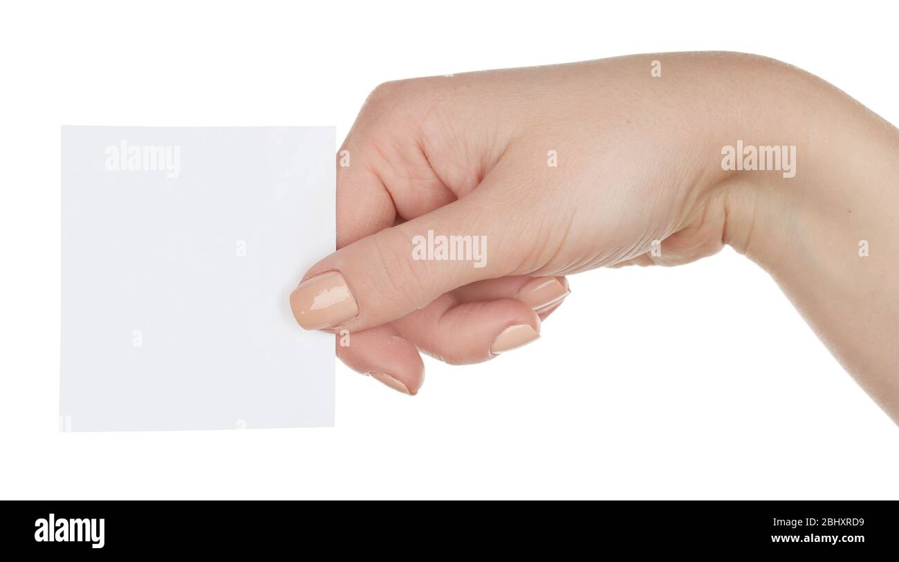 Hand holding blank card isolated on white Stock Photo - Alamy