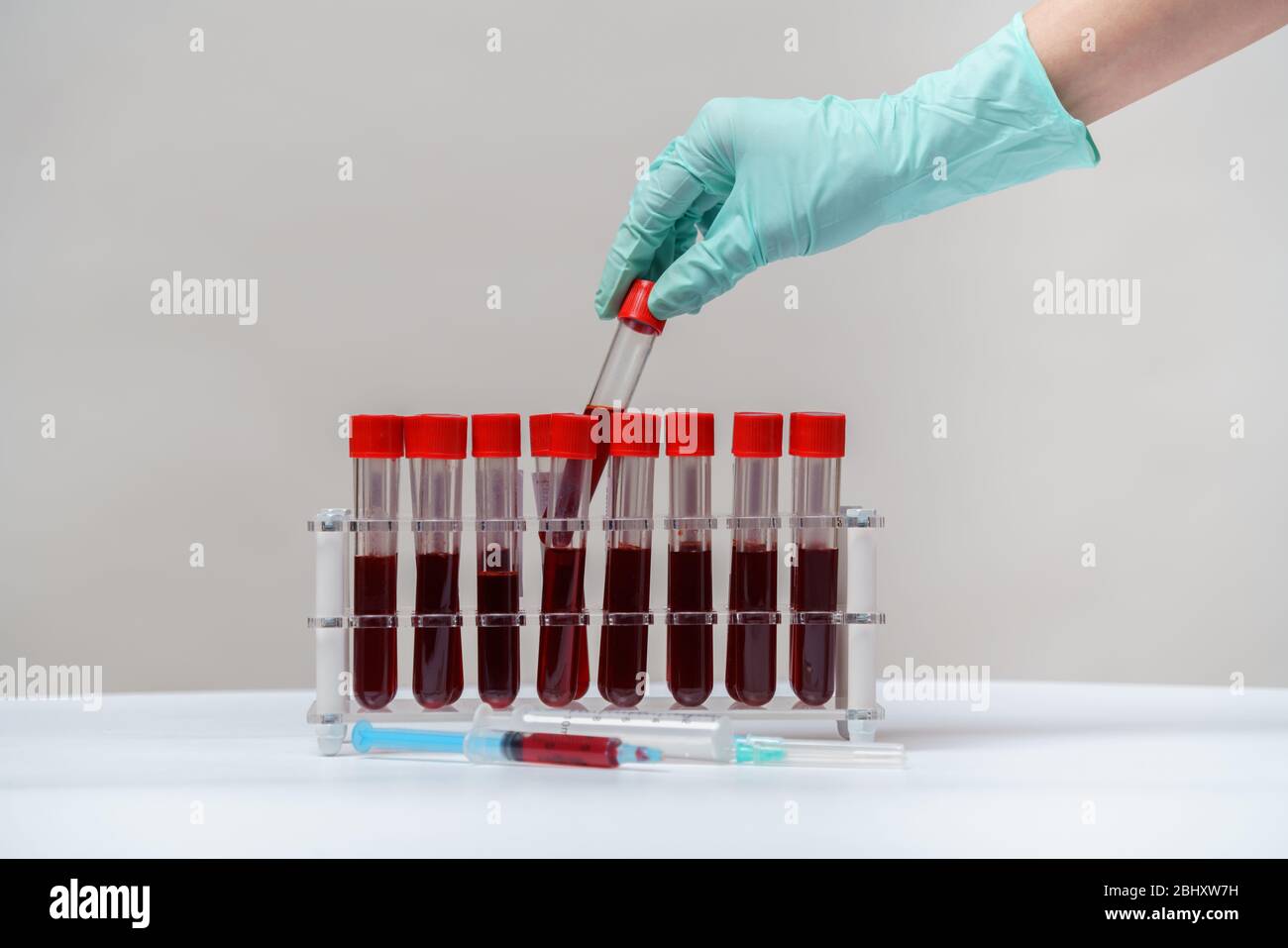 Rack of Tubes of blood sample for testing biological material Stock ...