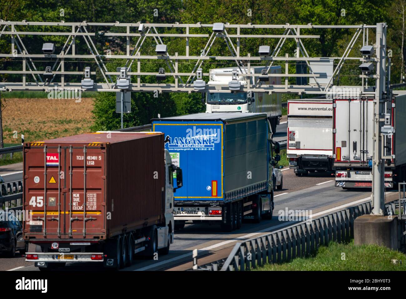 Toll bridge, for recording motorway tolls, on the A3 motorway near ...