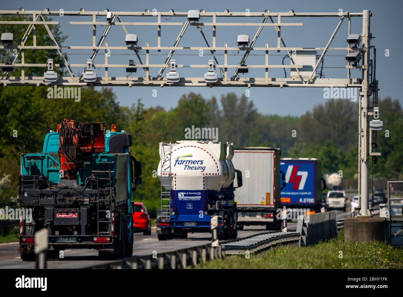 Toll bridge, for recording motorway tolls, on the A3 motorway near ...