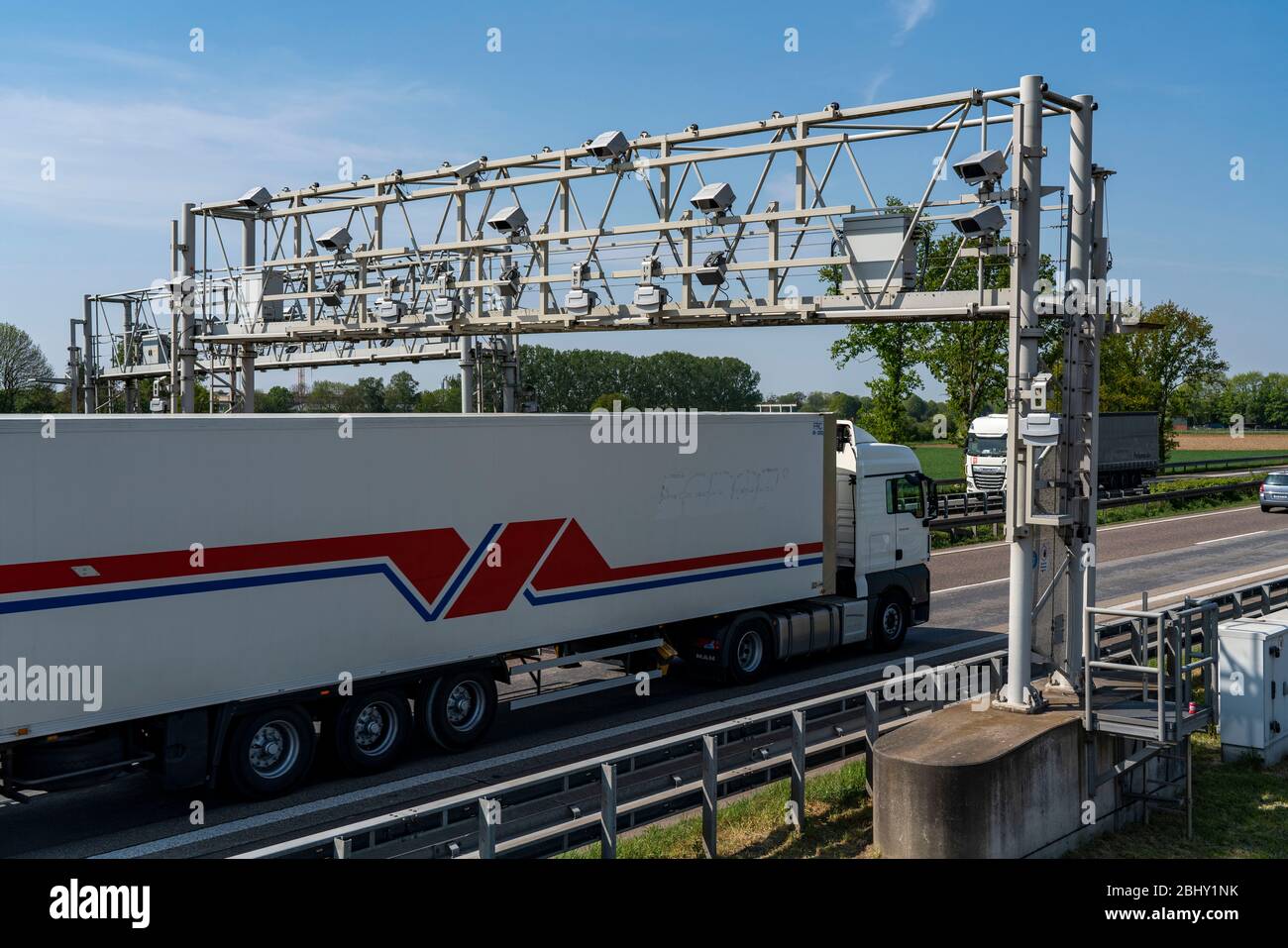 Toll bridge, for recording motorway tolls, on the A3 motorway near ...