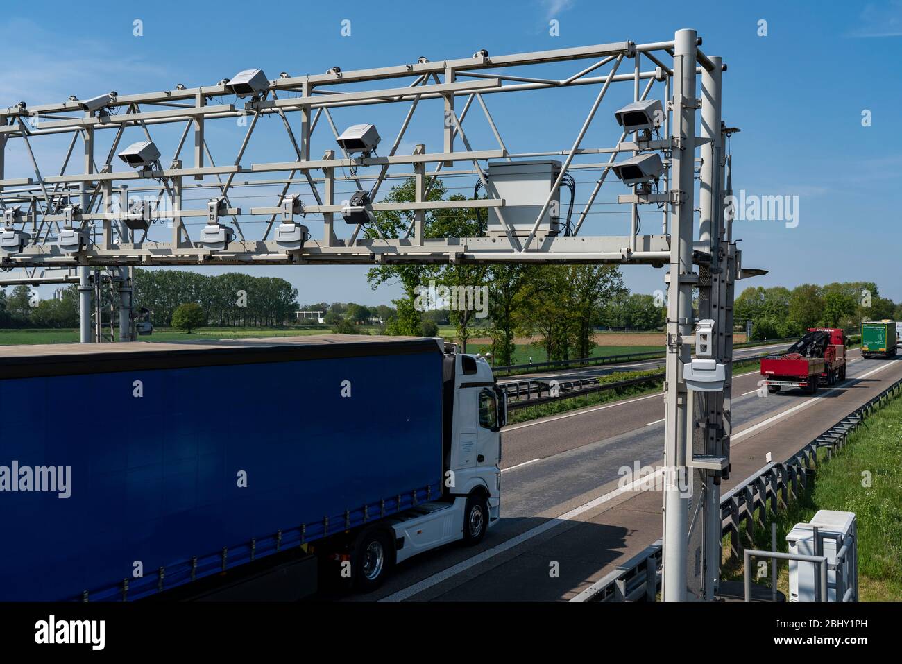Toll bridge, for recording motorway tolls, on the A3 motorway near ...