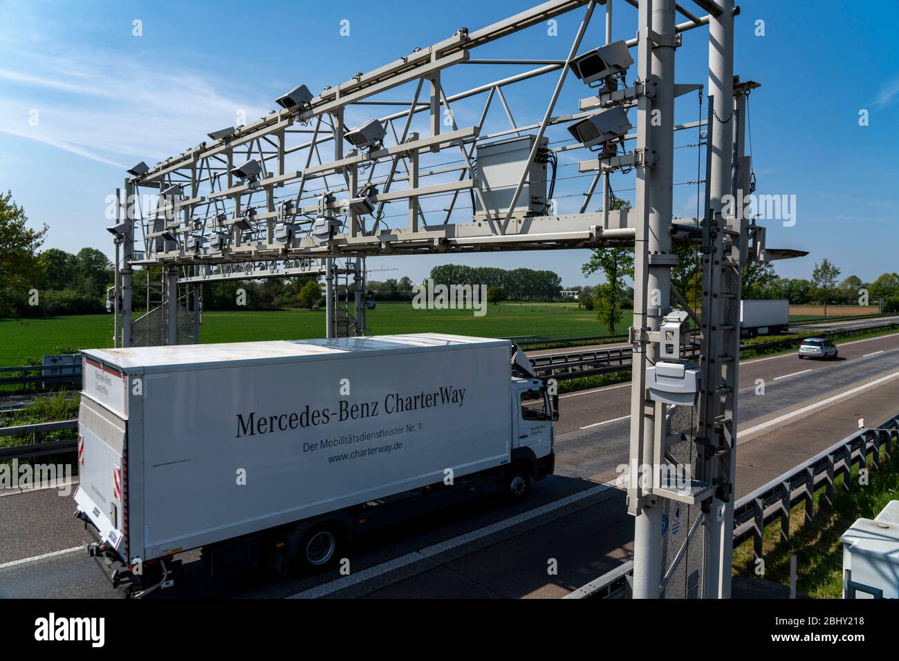 Toll bridge, for recording motorway tolls, on the A3 motorway near ...