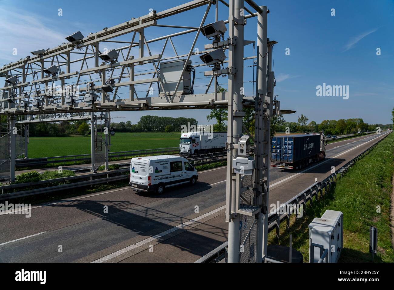 Toll bridge, for recording motorway tolls, on the A3 motorway near ...