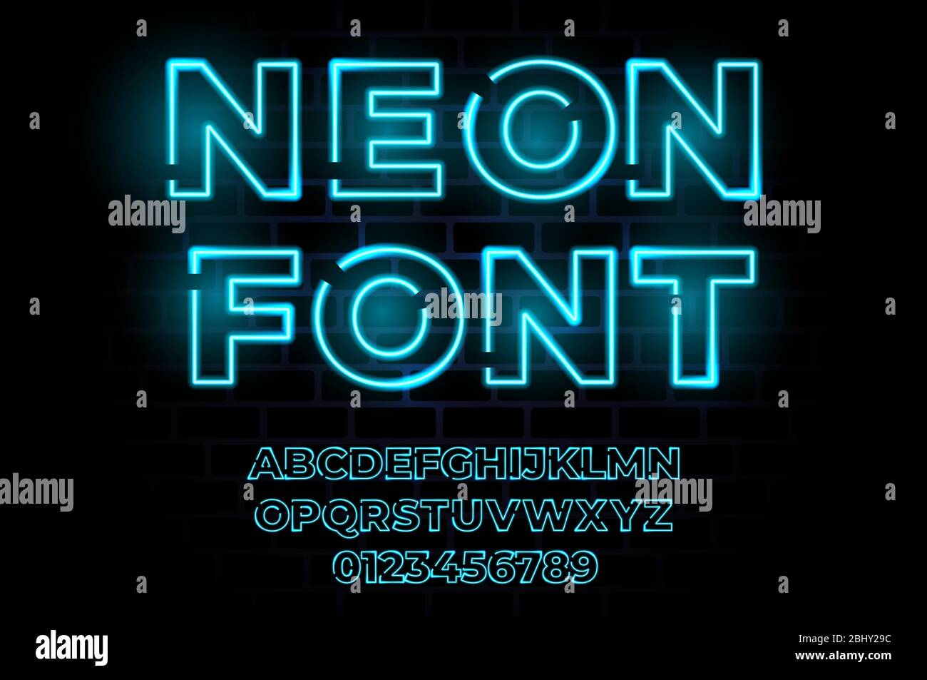 Neon lighy font. Vector glow typography realistic alphabet. Led lamp ...