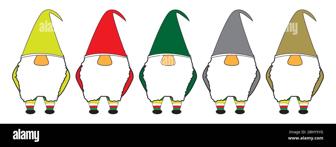 A collection of Nordic style gnomes or elves set over a white background Stock Vector