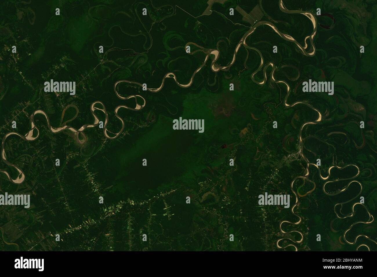 High resolution satellite image of swampy landscape around Mamore River in Bolivia- contains modified Copernicus Sentinel Data (2020) Stock Photo