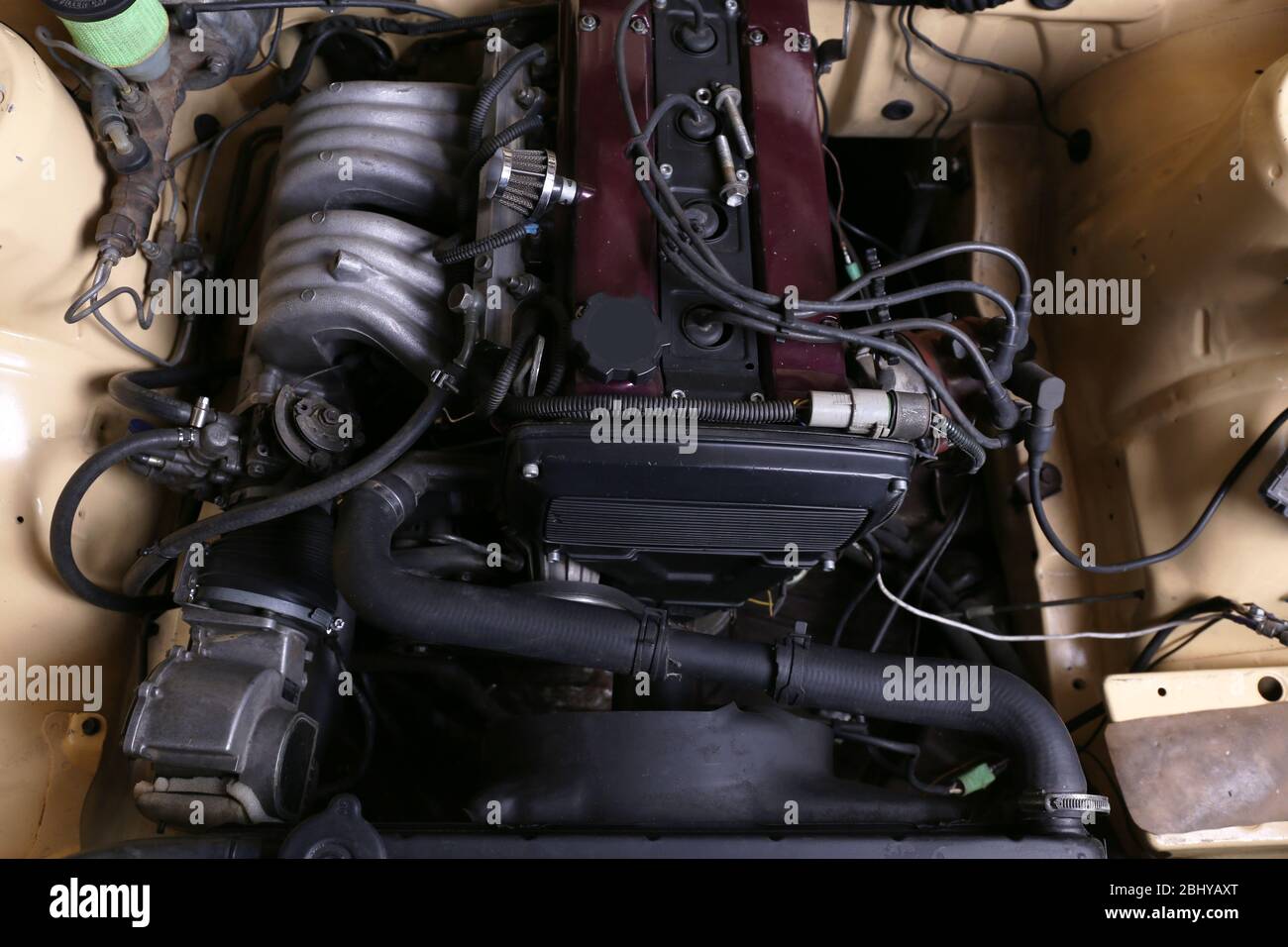 Parts under the hood of car Stock Photo Alamy