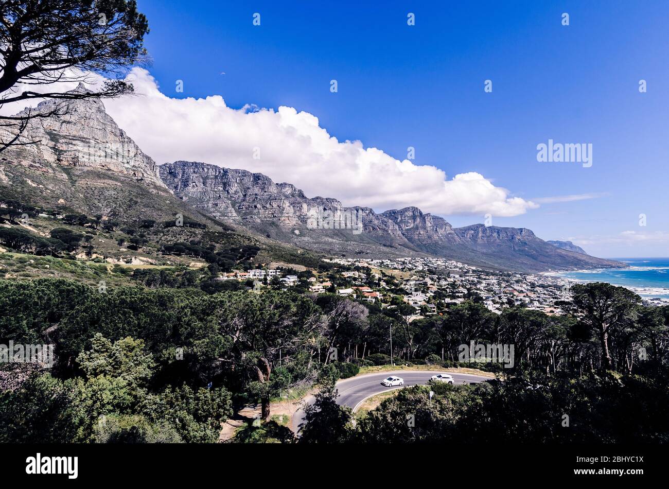 Camps Bay below the twelve apostles peaks on table mountain Cape Town South Africa Stock Photo