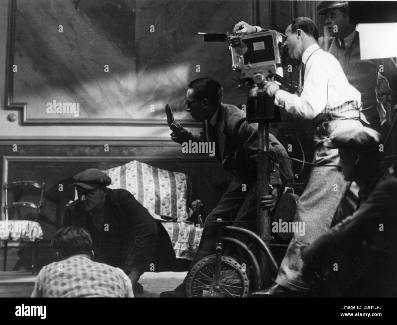 Movie production crew on the set Black and White Stock Photos & Images -  Alamy