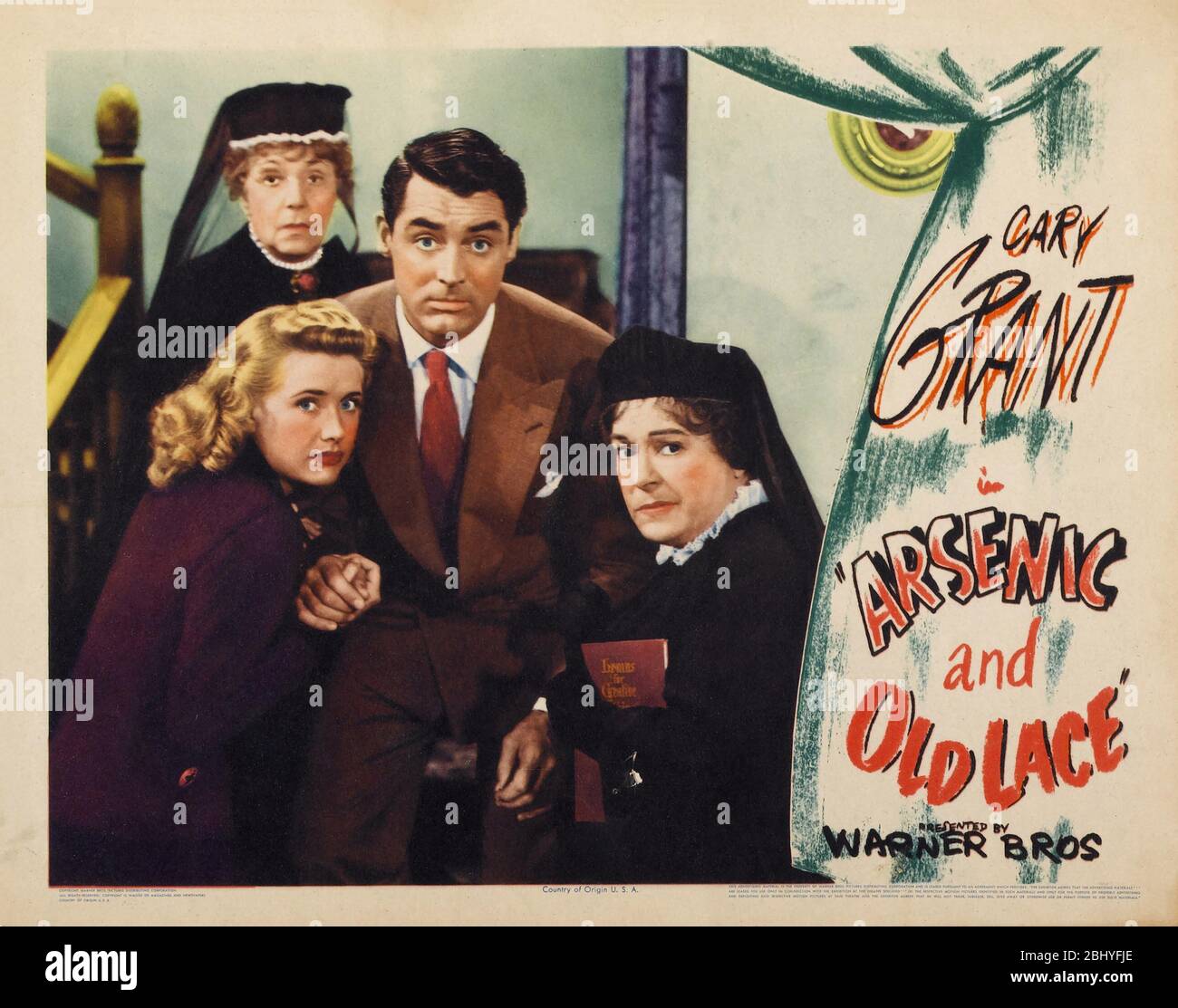 Arsenic and Old Lace Year: 1944 USA Director: Frank Capra Josephine Hull, Cary Grant, Jean Adair, Priscilla Lane Lobby card Stock Photo