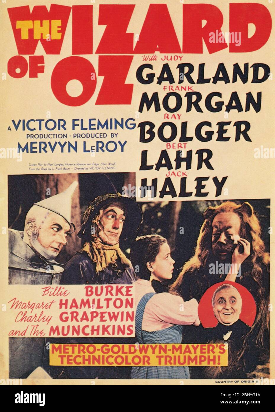 The Wizard of Oz  Year: 1939 USA Director: Victor Fleming  Judy Garland, Ray Bolger, Bert Lahr, Jack Haley  Movie poster (USA) Stock Photo