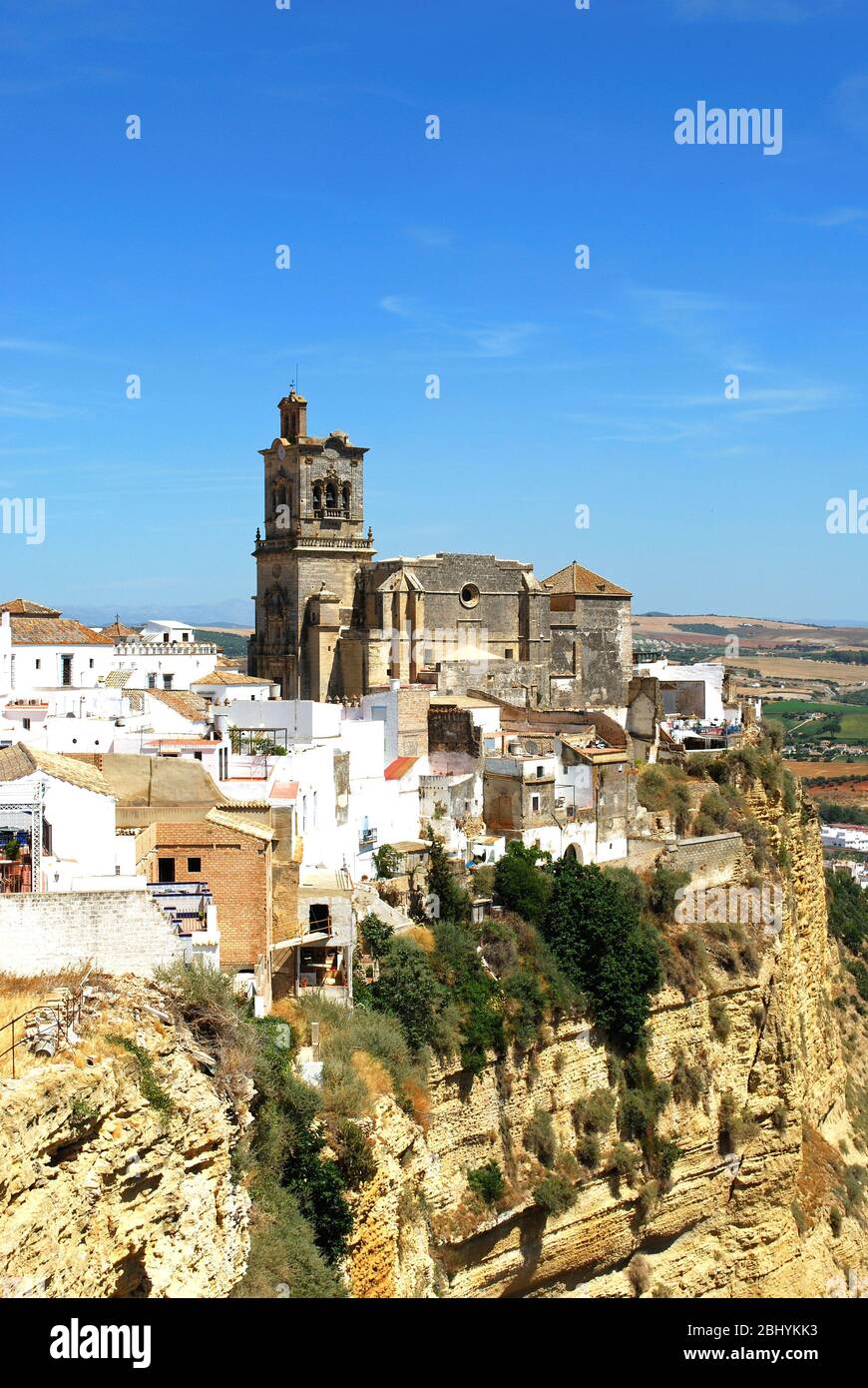 View of St Peters Church and the old town, Arcos de la Frontera, Andalucia, Spain. Stock Photo