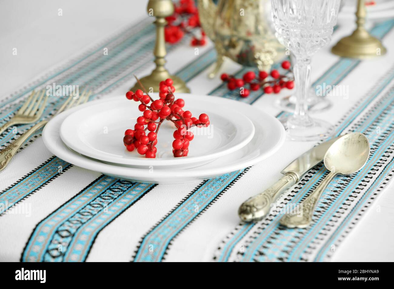 Beautiful Table Setting With Vintage Silverware Stock Photo Alamy