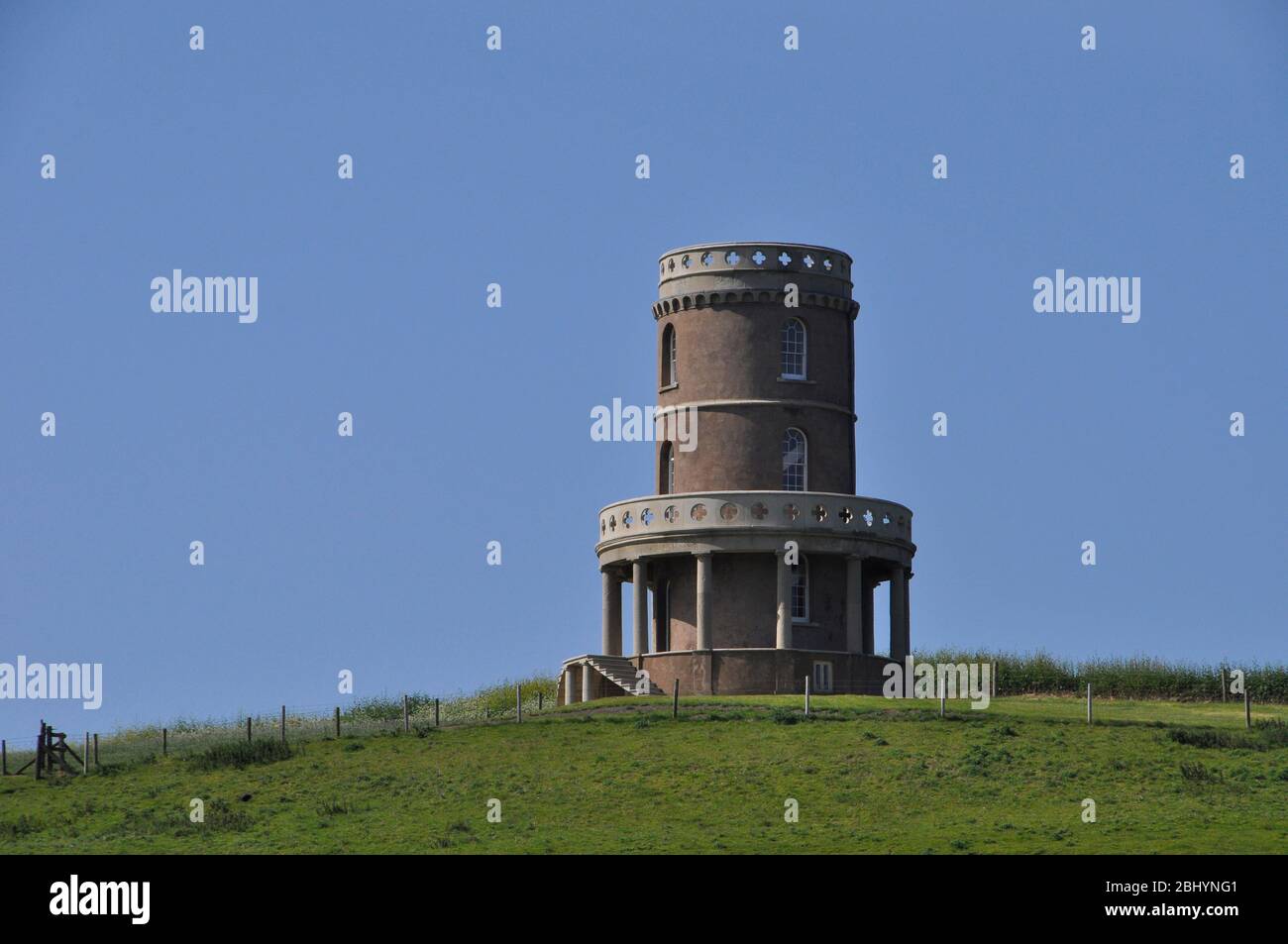 Kimmeridge Tower, also known as Clavell Folly was originally built in 1830 but in 2006 it was rebuilt 25 metres back from the edge of Hen Cliff on the Stock Photo