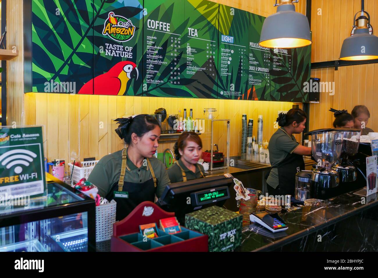 Bangkok, Thailand September, 2019 People are taking lunch break in Cafe Amazon at Bangkok