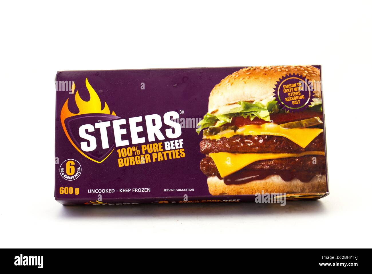 Alberton, South Africa a box of Steers 100 pure beef burger patties