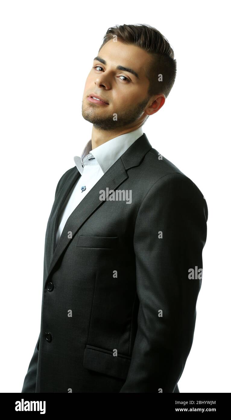 Elegant man in suit isolated on white Stock Photo - Alamy