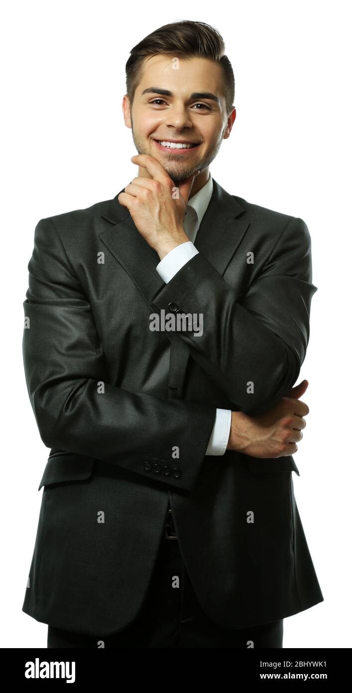 Elegant man in suit isolated on white Stock Photo - Alamy