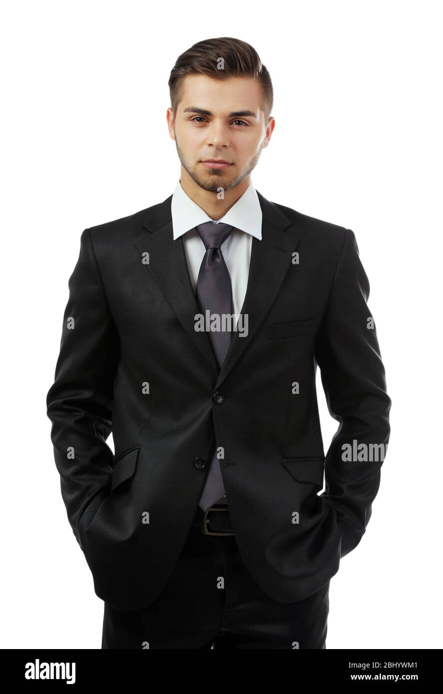 Elegant man in suit isolated on white Stock Photo - Alamy