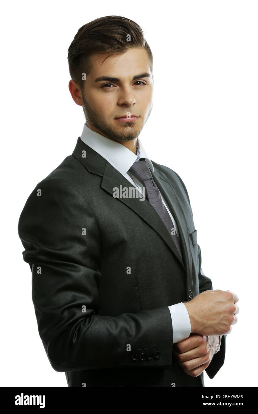 Elegant man in suit isolated on white Stock Photo - Alamy