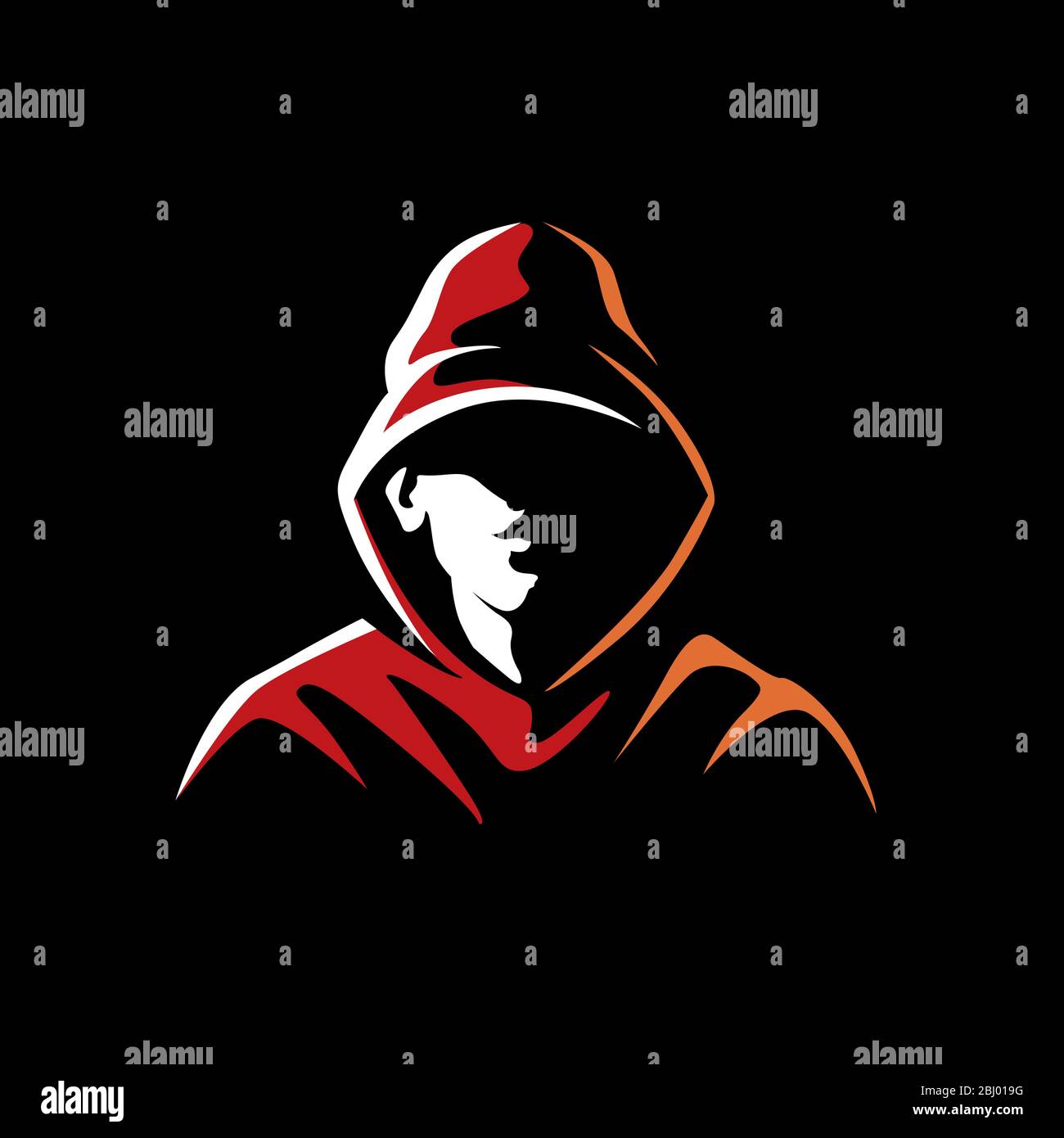 Mysterious man in a hood on a dark background Stock Vector