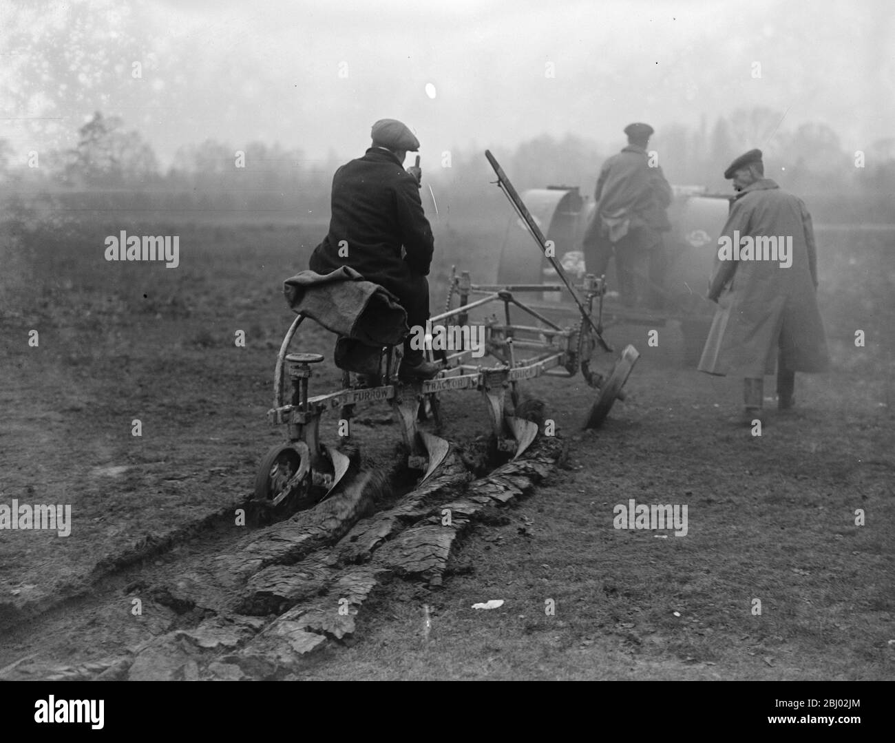Motor plough at work in Richmond Park - January 1917 Stock Photo